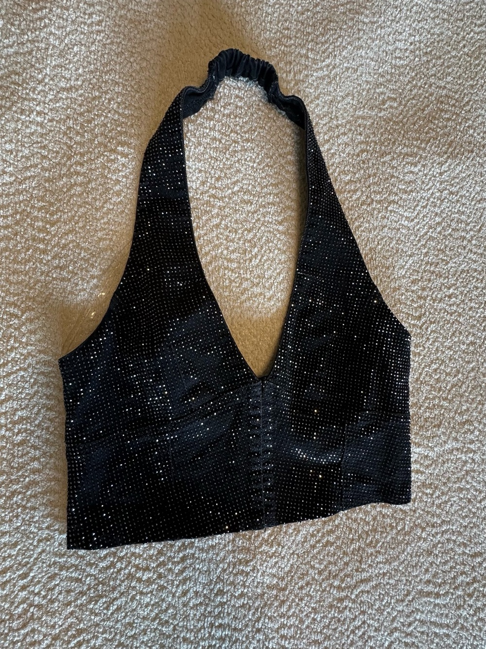 Windsor Black Rhinestone Halter Crop Top